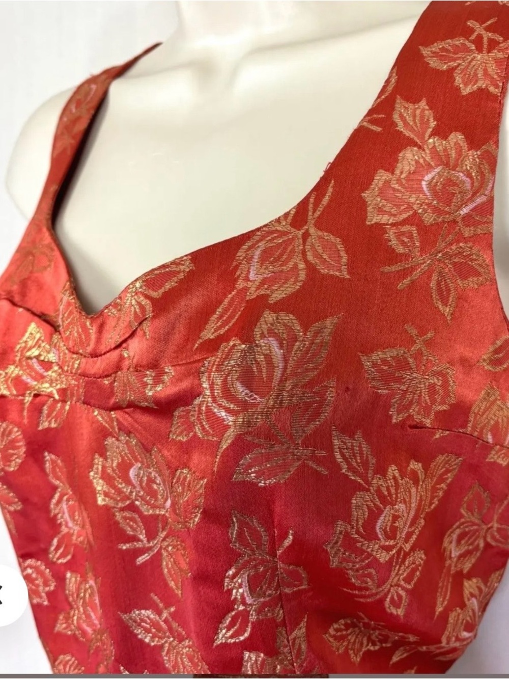 Vintage 60s Brocade Metallic Midi Column Sleeveless Floral Cocktail Dress - Picture 3 of 9